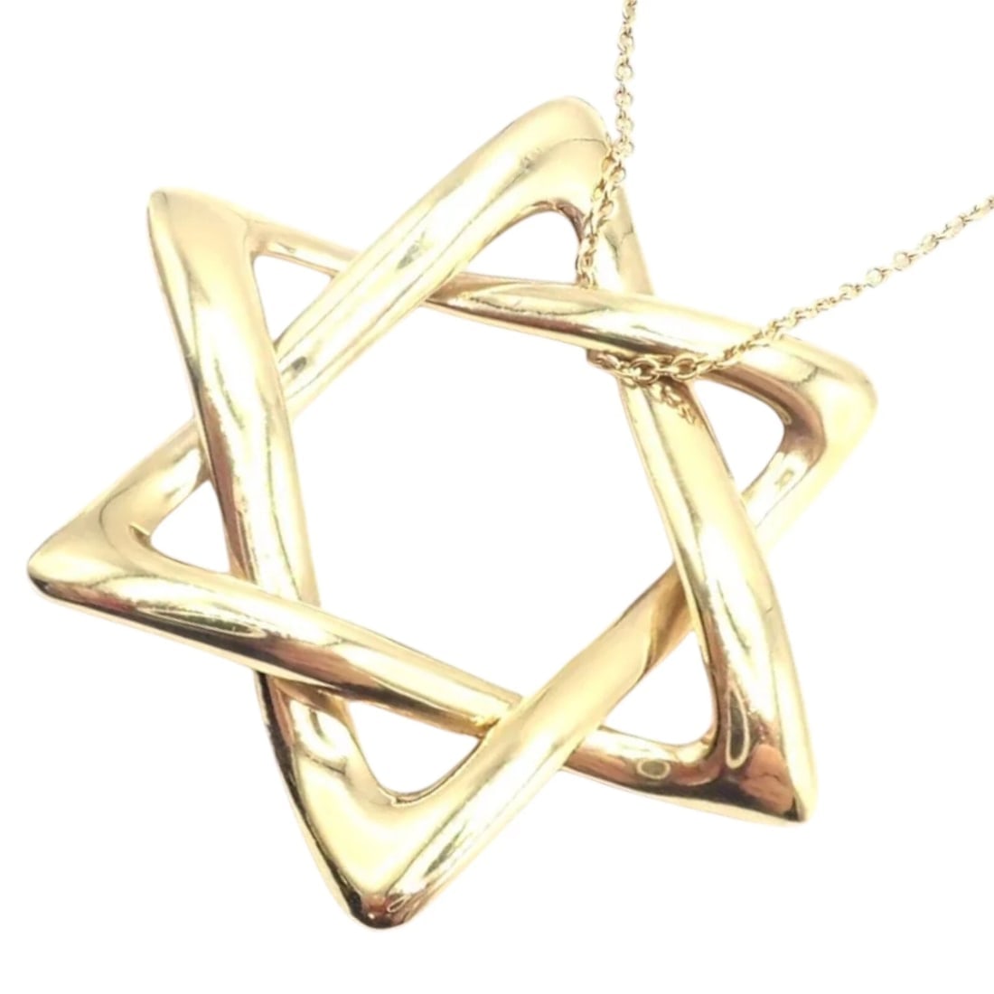 Authentic! Tiffany & Co Peretti 18k Gold Large Star Of David Pendant Necklace: Authentic! Tiffany & Co Peretti 18k Gold Large Star Of David Pendant Necklace About This Piece: The Tiffany & Co Peretti 18k Gold Large Star of David Pendant Necklace features a boldly sized, elegantl