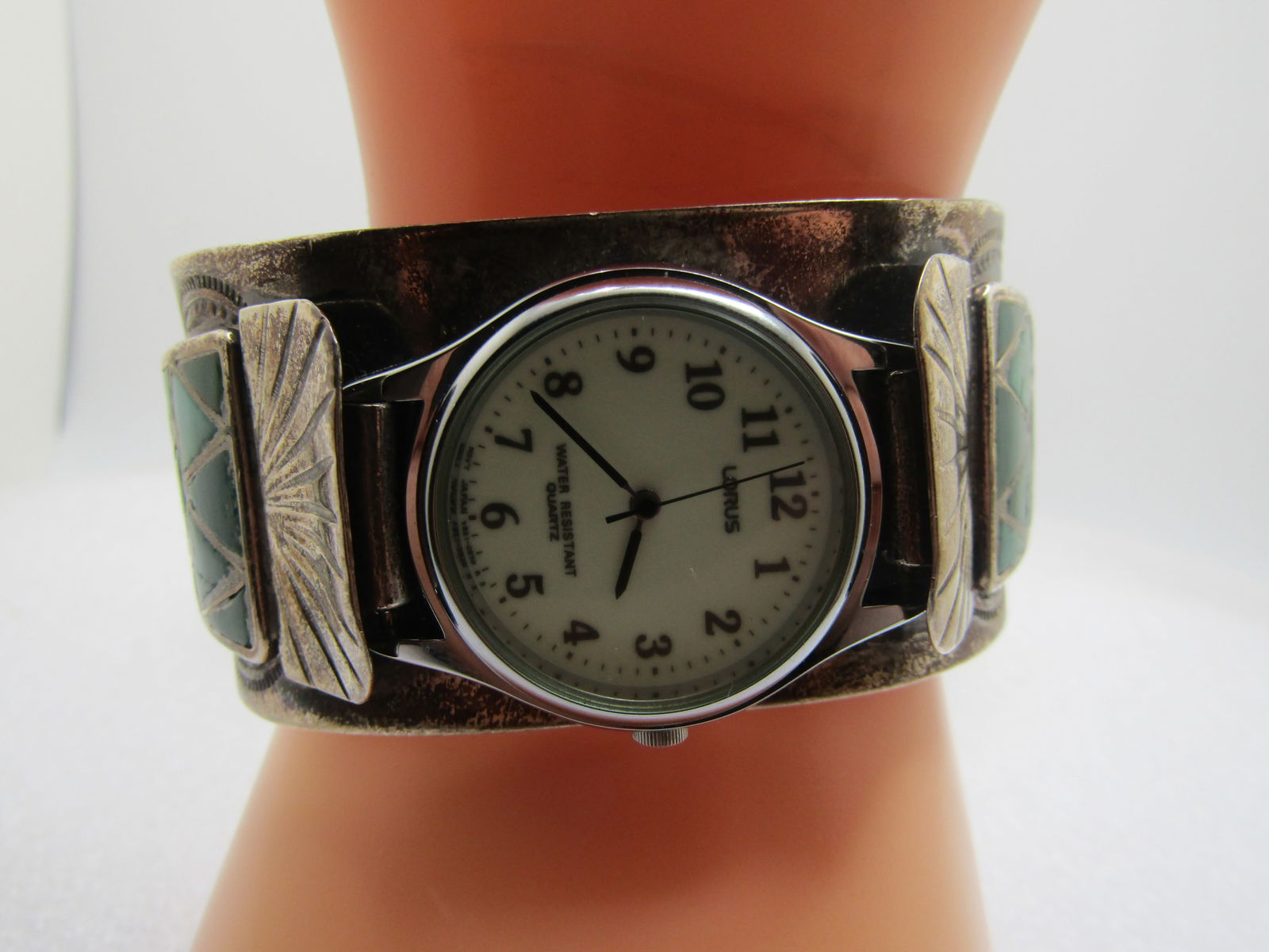 Vintage Sterling Old Pawn Watch Cuff Bracelet, Inlaid Turquoise, 6.75", 1960's-1970's - 3