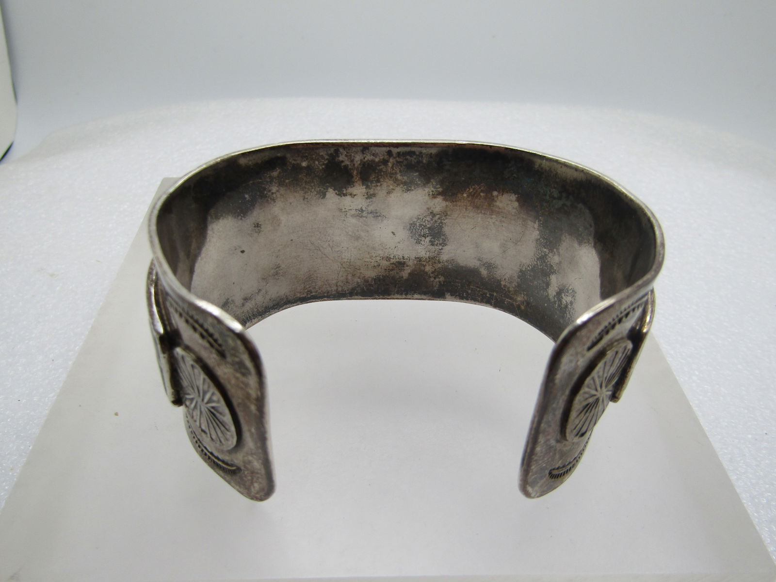 Vintage Sterling Old Pawn Watch Cuff Bracelet, Inlaid Turquoise, 6.75", 1960's-1970's - 4