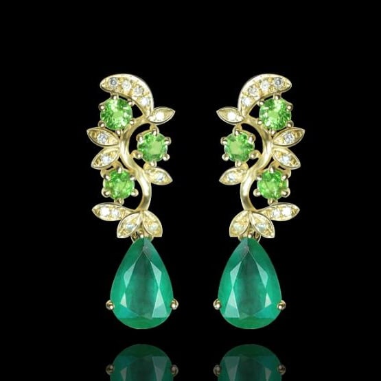 14K GOLD 2.22 CTW NATURAL EMERALD & DIAMOND EARRINGS: Title:14K GOLD 2.22 CTW NATURAL EMERALD & DIAMOND EARRINGS Description:Ref:230528361Gold Content:14K GoldMain Gemstone:EmeraldNumber of stones:2Shape:PearCarat Weight:2.15ct Color:GreenTreatment:Natur