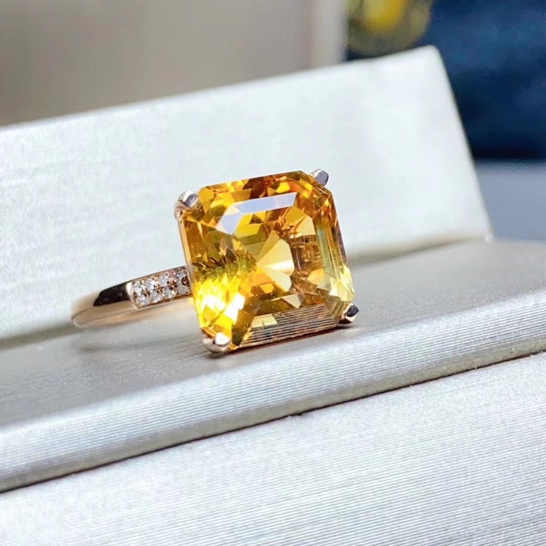 14K GOLD 5.05 CT NATURAL CITRINE & DIAMOND RING - 2