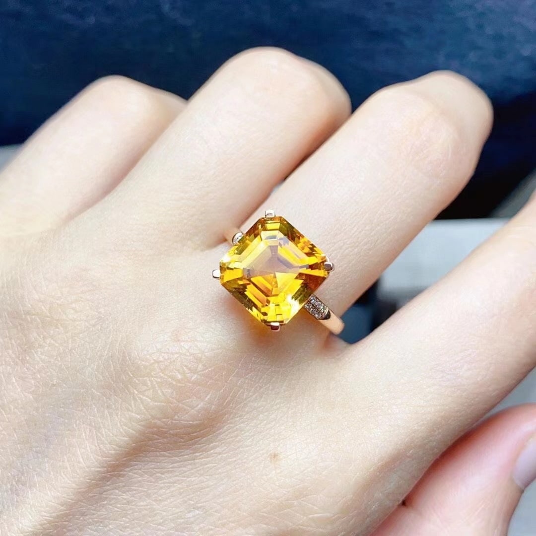 14K GOLD 5.05 CT NATURAL CITRINE & DIAMOND RING - 3