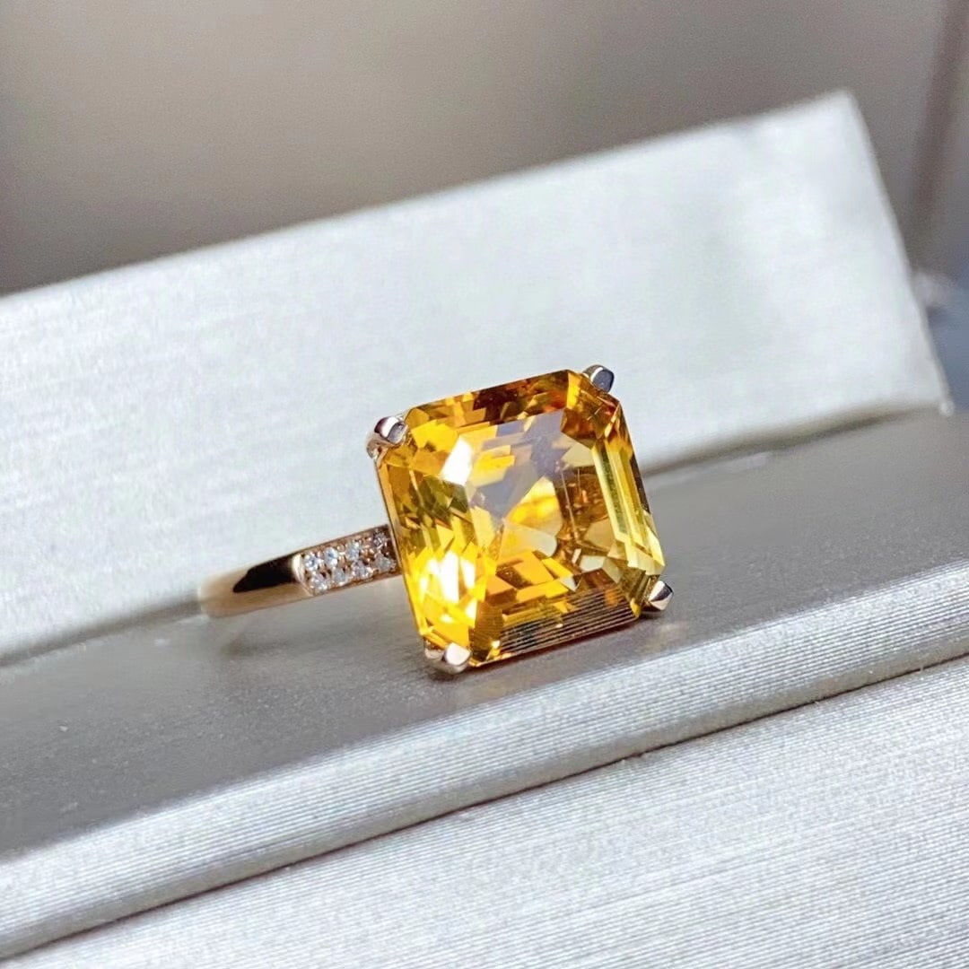 14K GOLD 5.05 CT NATURAL CITRINE & DIAMOND RING - 4