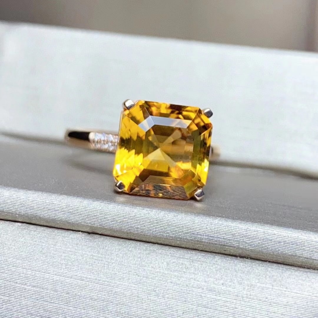 14K GOLD 5.05 CT NATURAL CITRINE & DIAMOND RING - 6