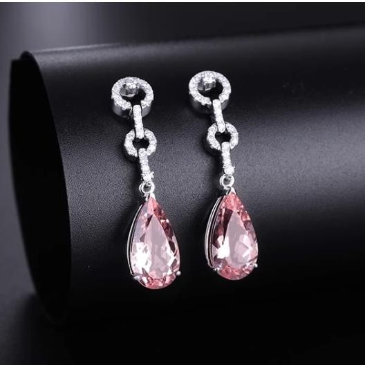 14K GOLD 5.17 CTW NATURAL MORGANITE & DIAMOND EARRINGS - 2