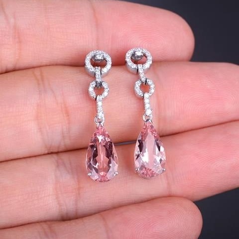 14K GOLD 5.17 CTW NATURAL MORGANITE & DIAMOND EARRINGS - 5