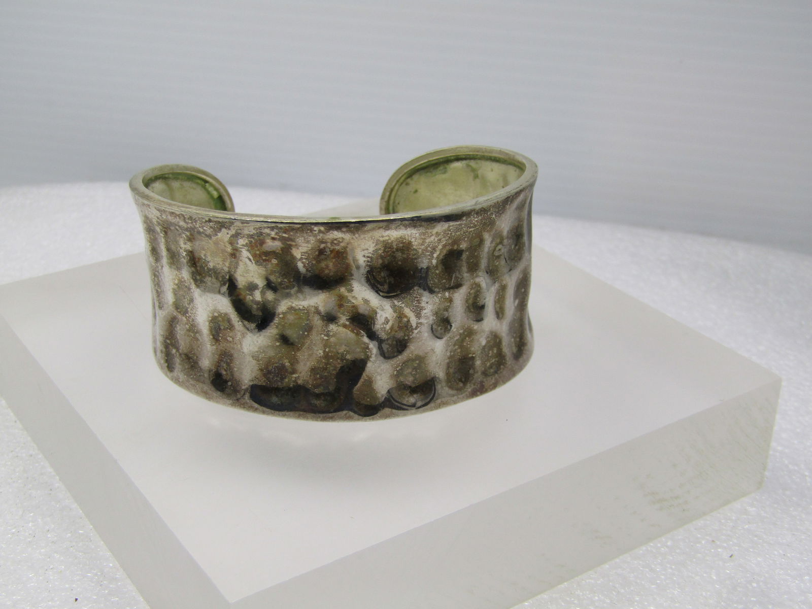 Vintage Sterling Hammered Cuff Bracelet, Mexico, 7" - 2