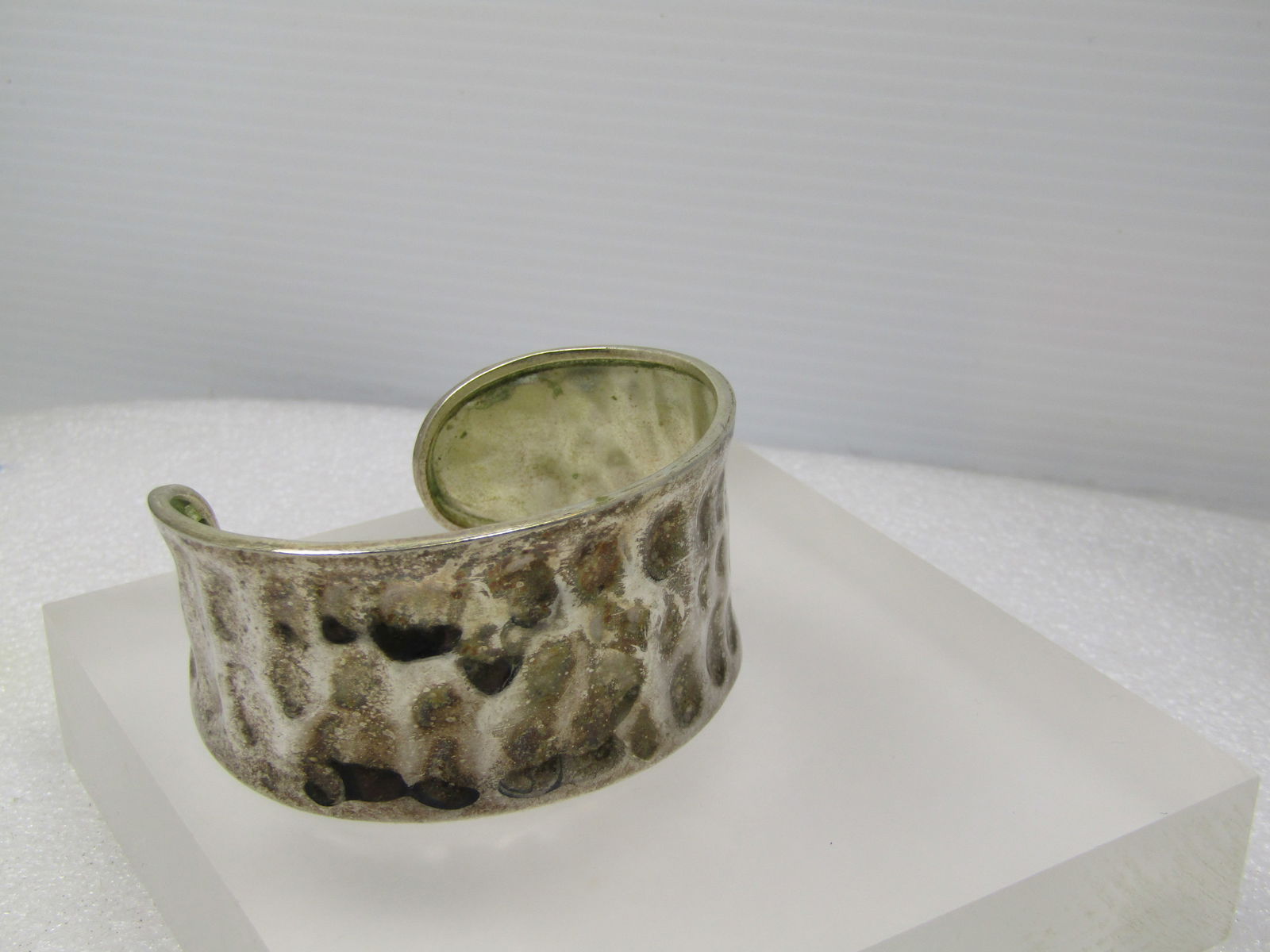 Vintage Sterling Hammered Cuff Bracelet, Mexico, 7" - 3