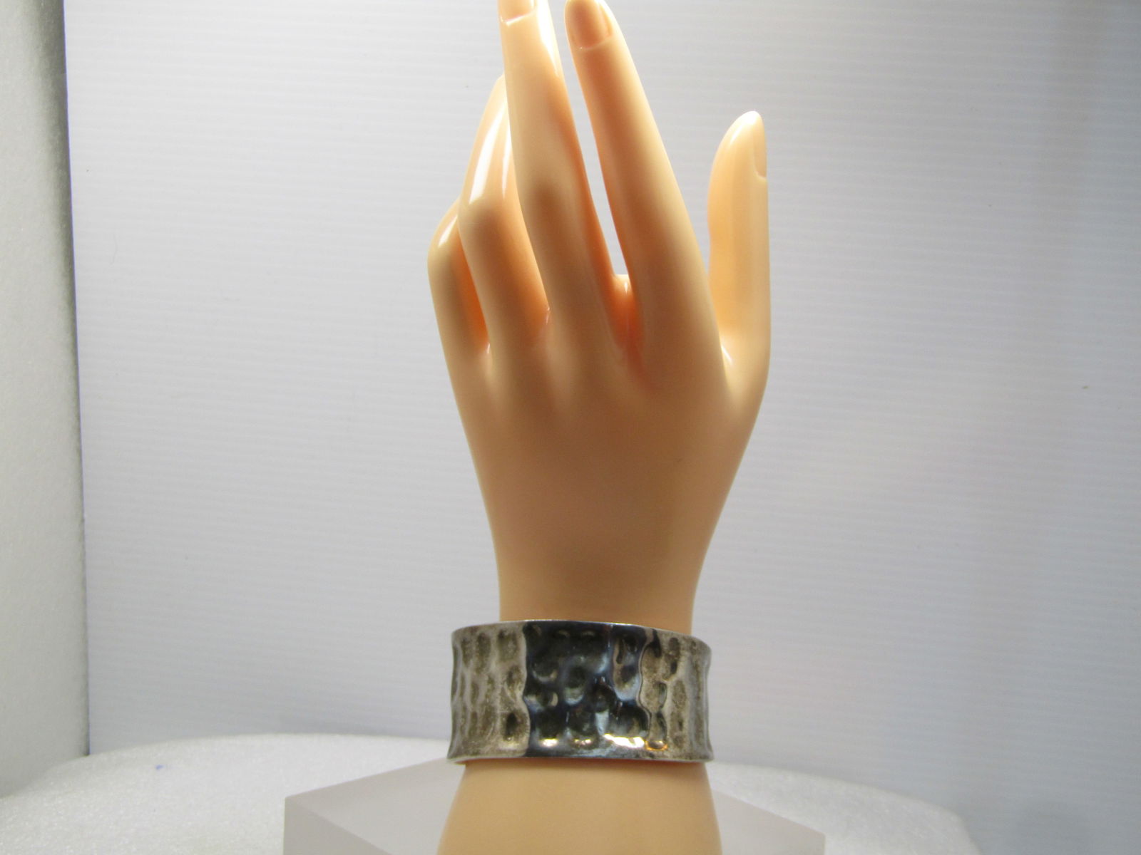 Vintage Sterling Hammered Cuff Bracelet, Mexico, 7" - 6