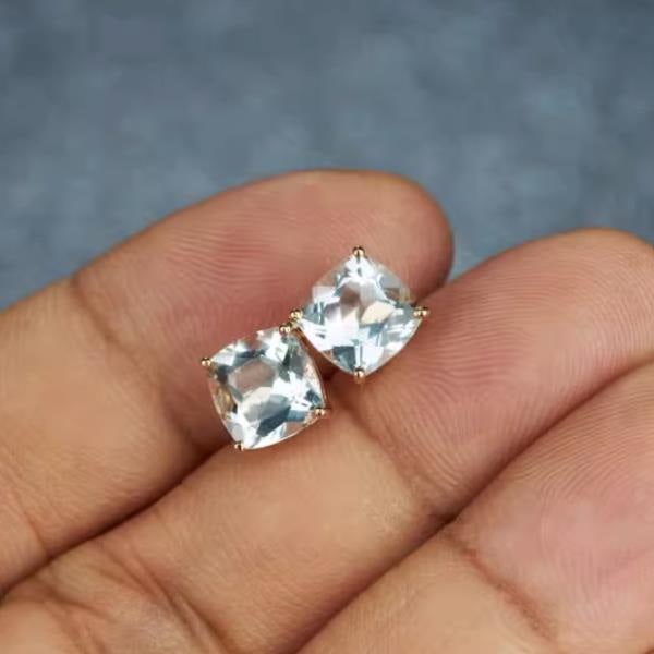 14K GOLD 2.9 CT NATURAL AQUAMARINE EARRINGS - 3