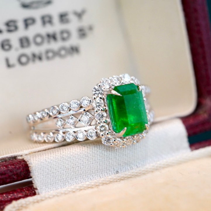 14K GOLD 1.12 CT VIVID GREEN NATURAL EMERALD & DIAMOND RING - 5