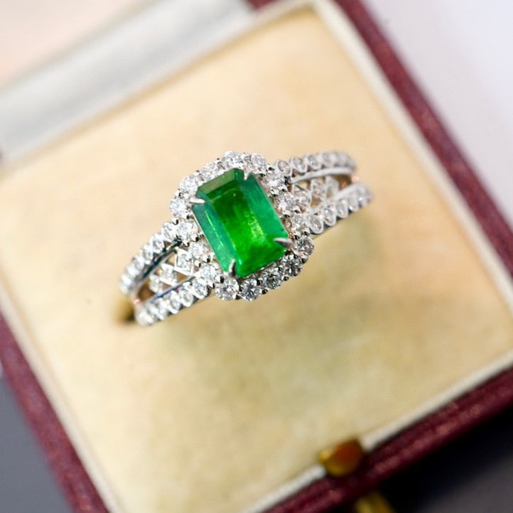 14K GOLD 1.12 CT VIVID GREEN NATURAL EMERALD & DIAMOND RING - 6