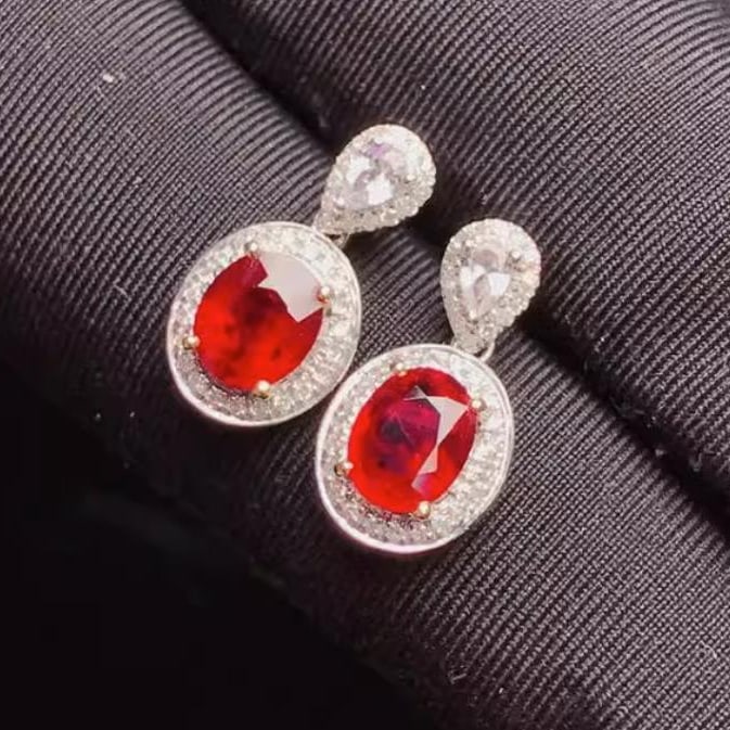14K GOLD 1.10 CT NATURAL RUBY & SAPPHIRE & DIAMOND EARRINGS - 3