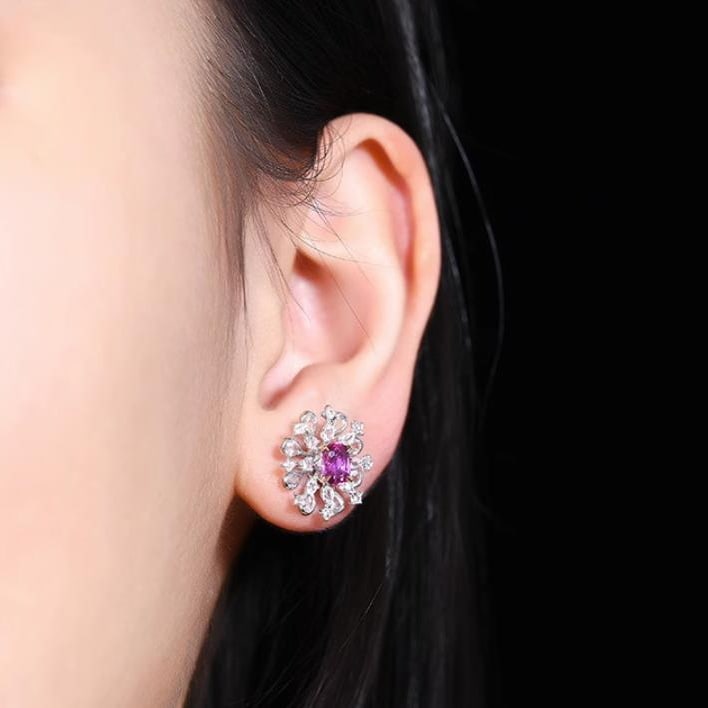 14K GOLD 1.17 CT NATURAL SAPPHIRE & SAPPHIRE EARRINGS - 5