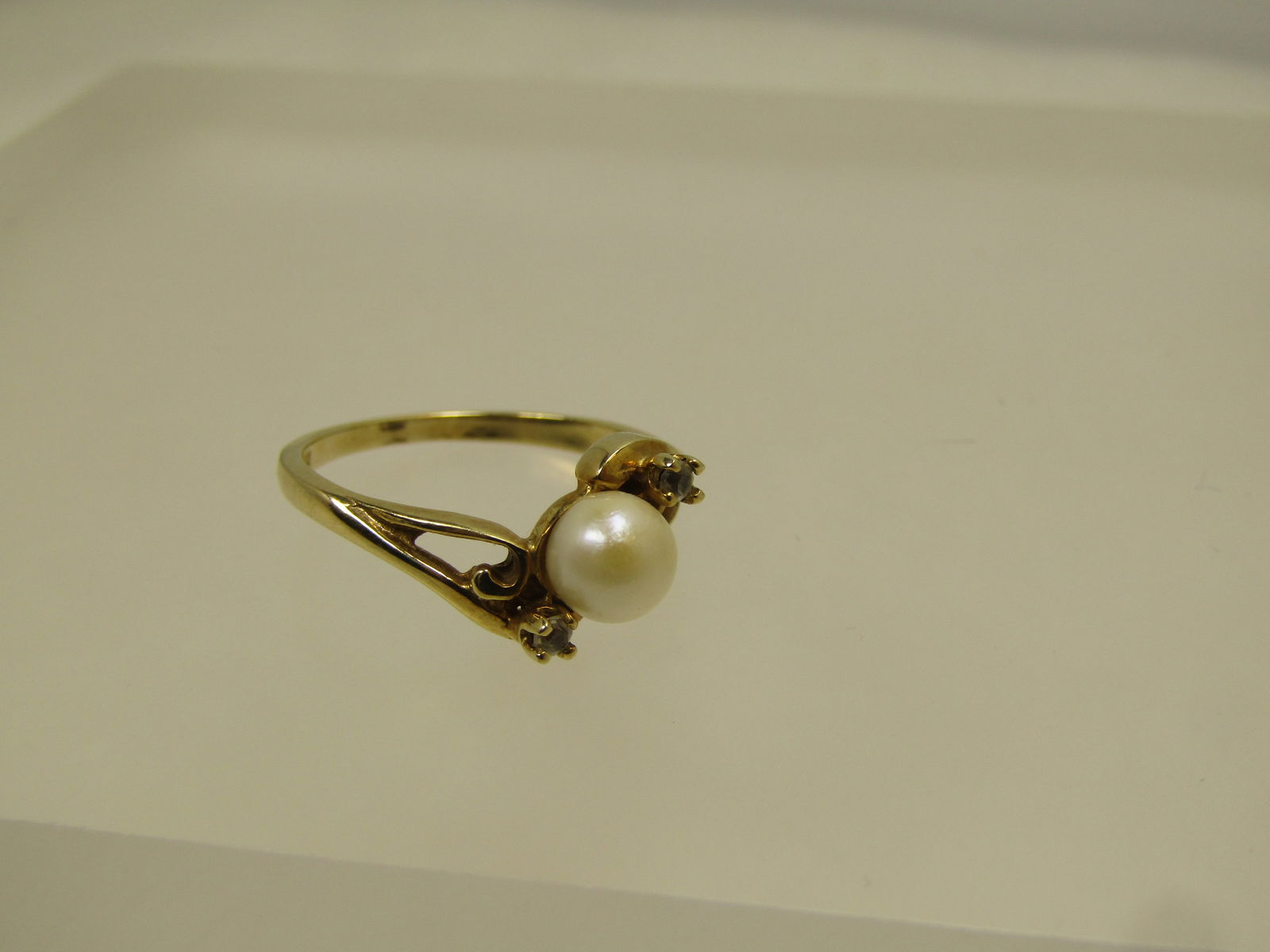 Vintage 10kt Pearl Clear Stone Ring, Sz. 6.5 1960's-1970's, Signed - 5