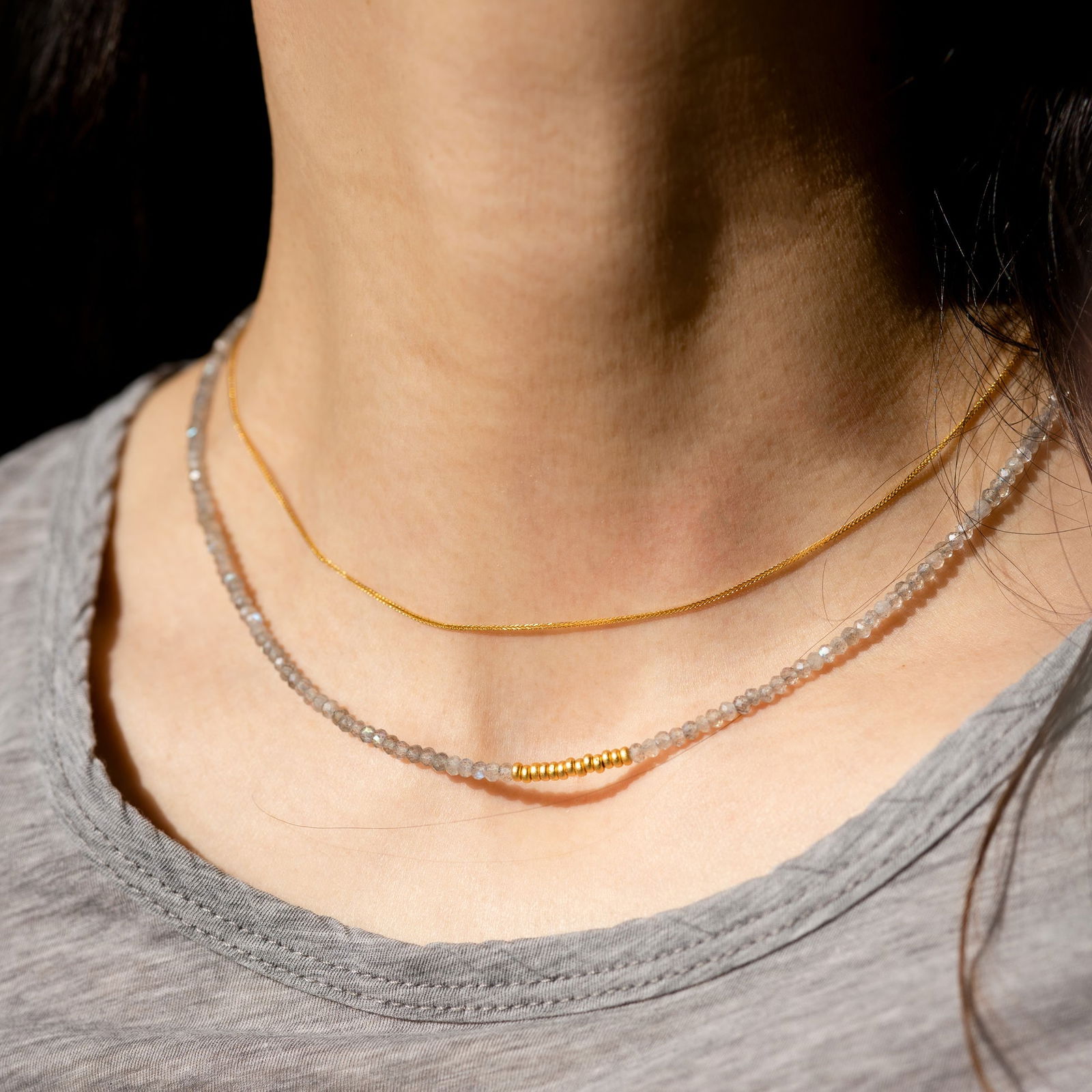 Tiny Labradorite Necklace 14K Gold - 2