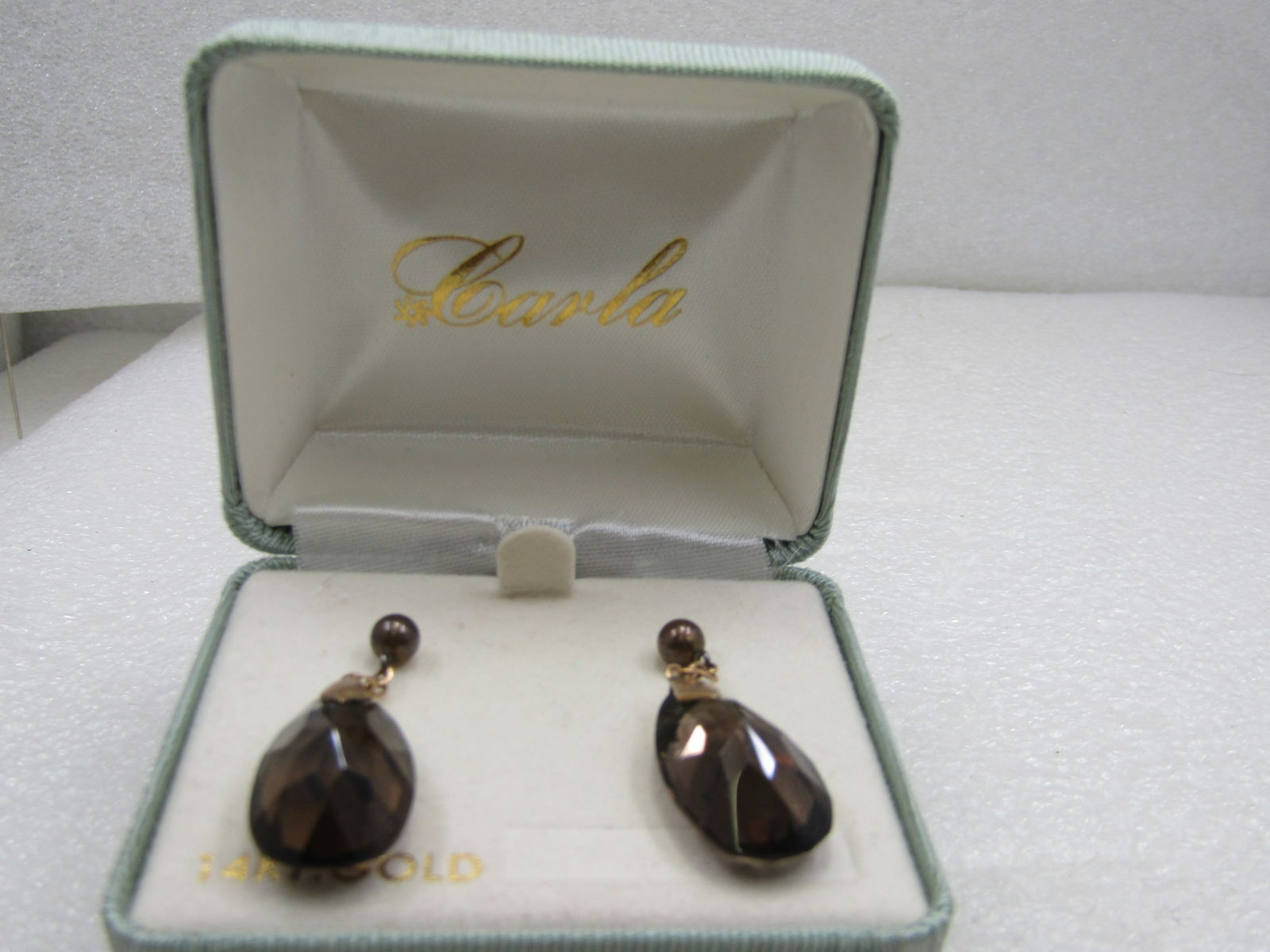 Vintage 14kt Smoky Topaz Dangle Earrings, Signed C for Carla - 4