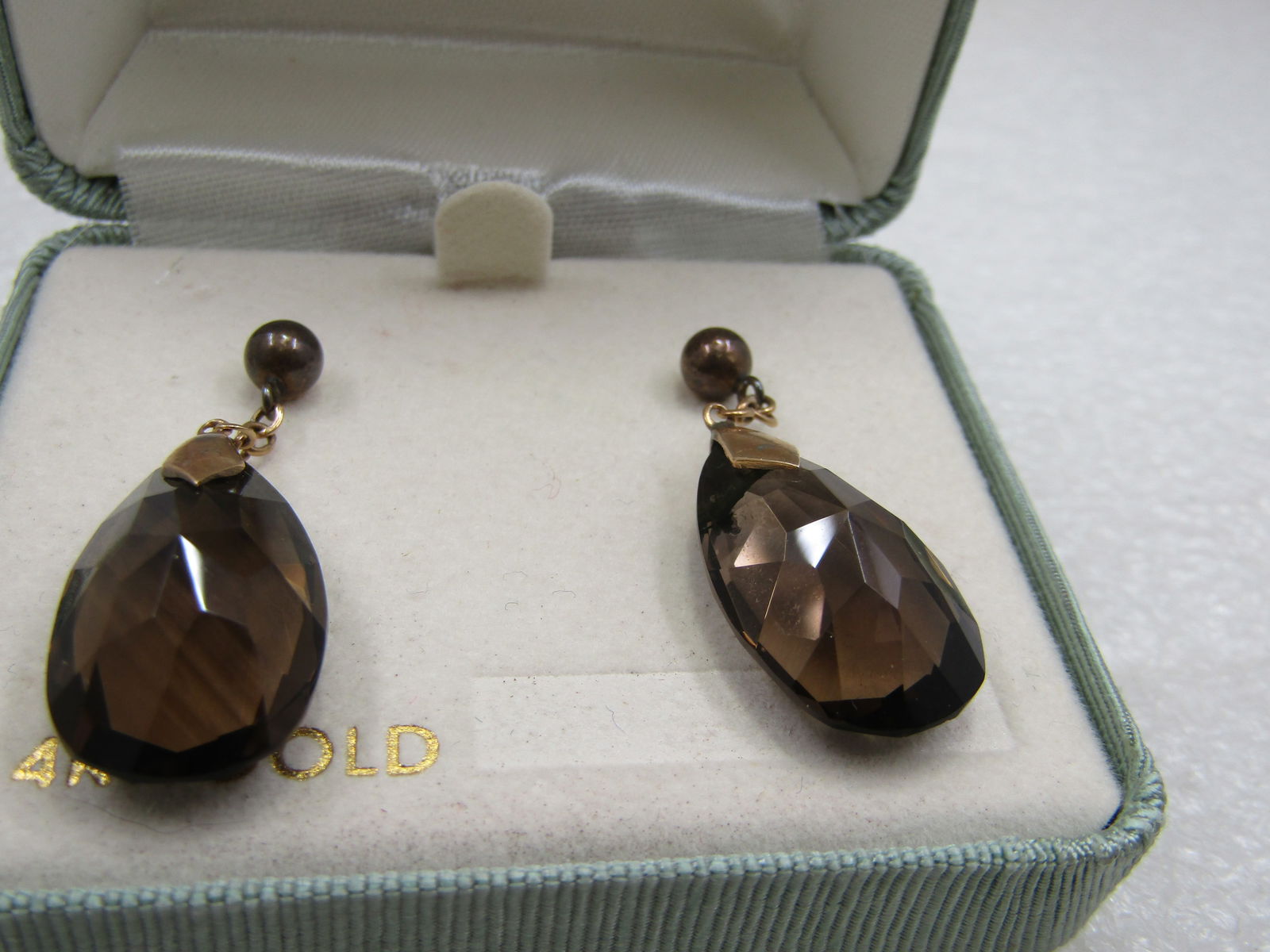 Vintage 14kt Smoky Topaz Dangle Earrings, Signed C for Carla - 5