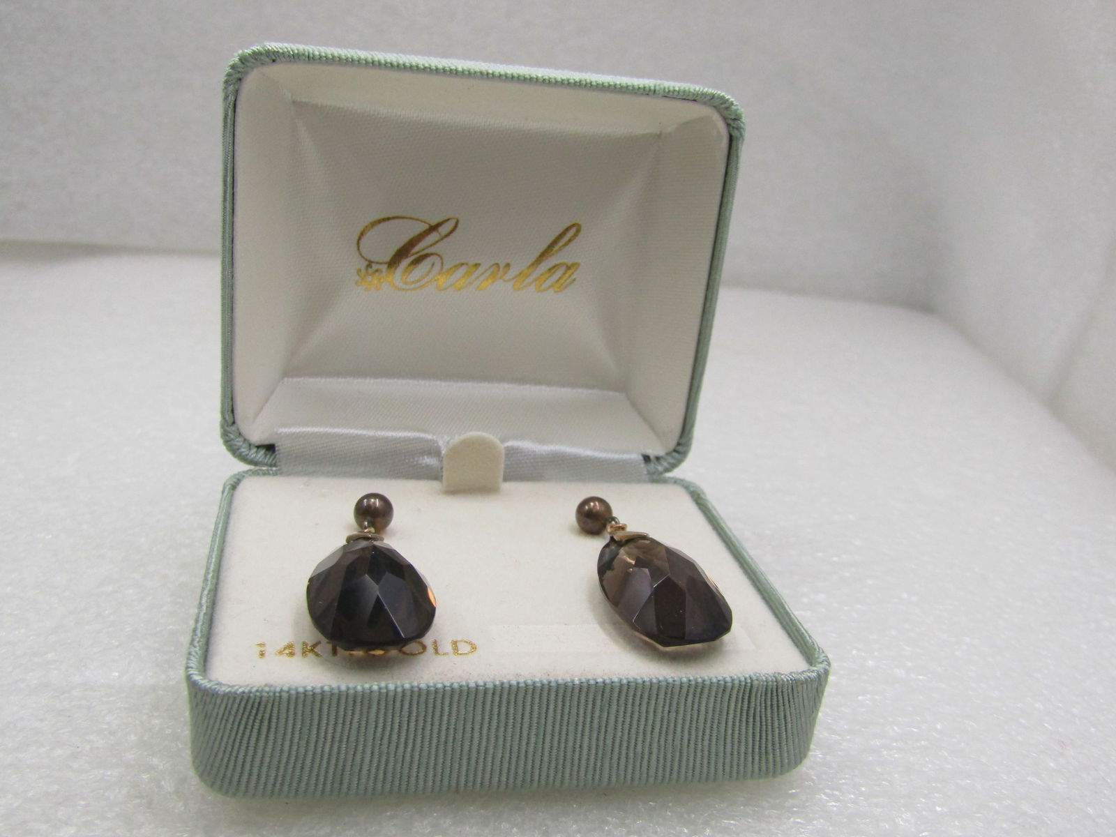 Vintage 14kt Smoky Topaz Dangle Earrings, Signed C for Carla - 6