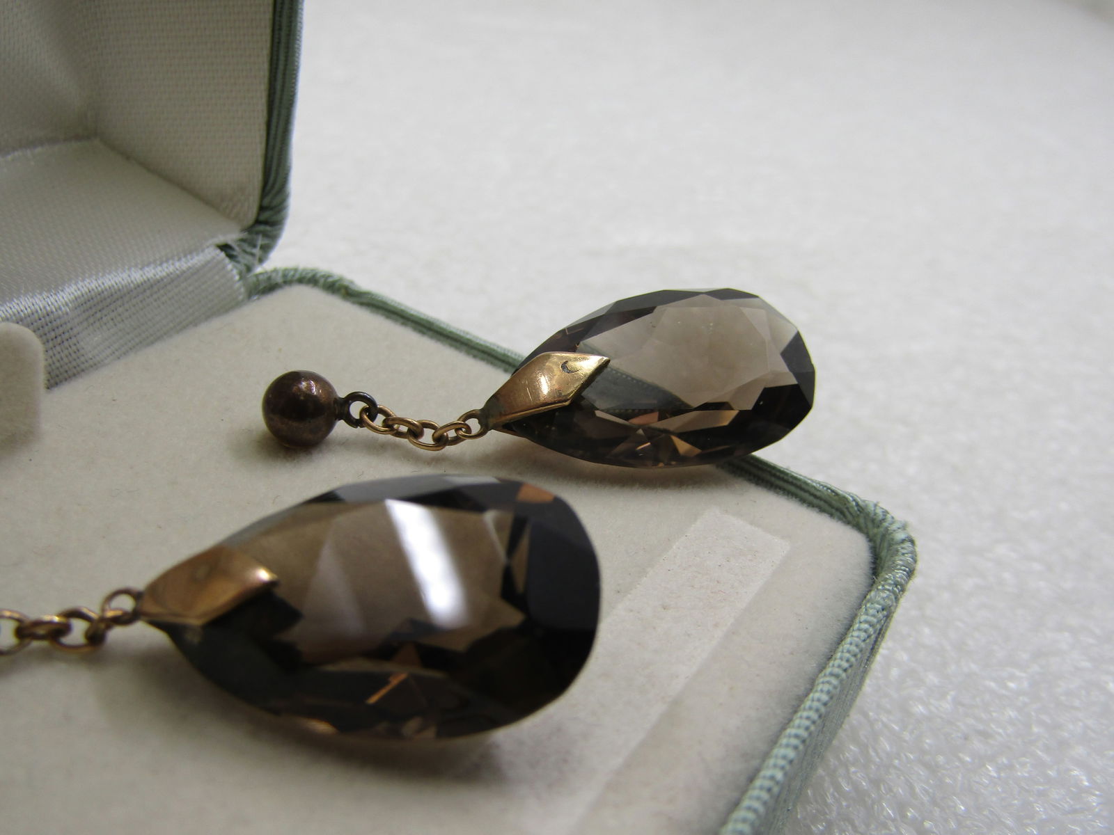 Vintage 14kt Smoky Topaz Dangle Earrings, Signed C for Carla - 7