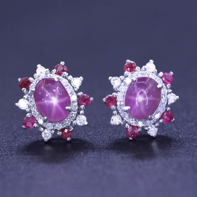 14K GOLD 2.08 CTW NATURAL STAR SAPPHIRE & DIAMOND EARRINGS - 4