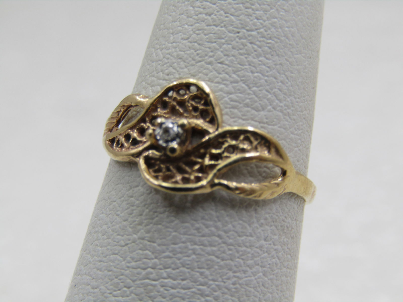 Vintage 10kt Filigree Diamond Ring, Sz. 5 - 2