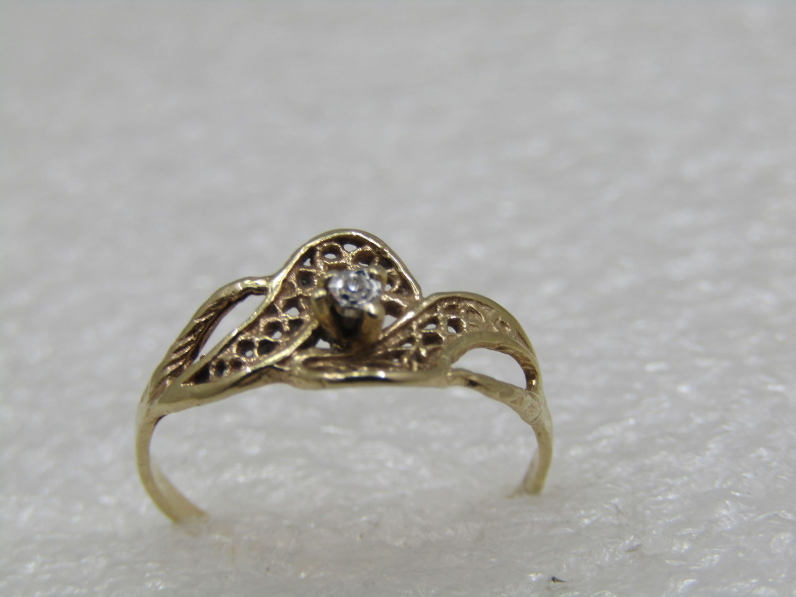 Vintage 10kt Filigree Diamond Ring, Sz. 5 - 3
