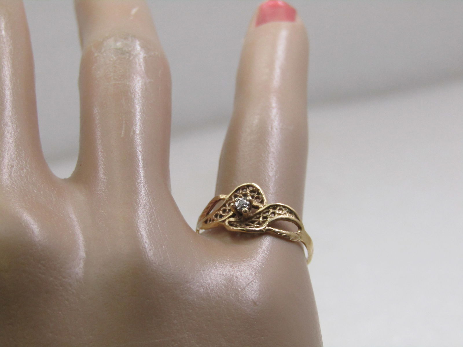 Vintage 10kt Filigree Diamond Ring, Sz. 5 - 5