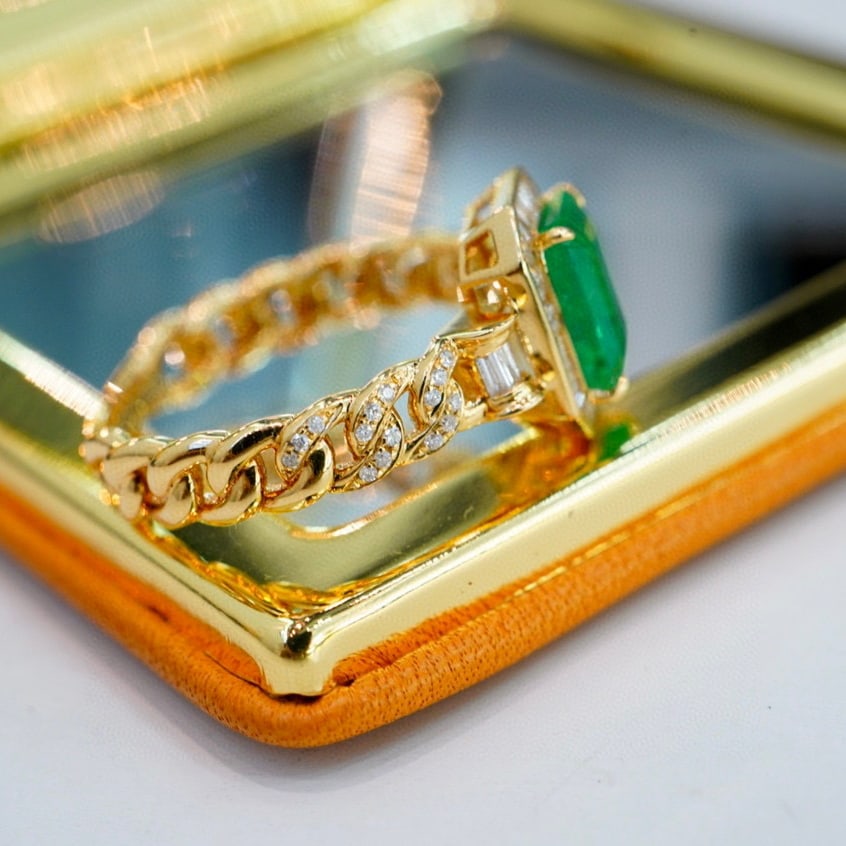 14K GOLD 1.35 CT VIVID GREEN NATURAL EMERALD & DIAMOND RING - 6