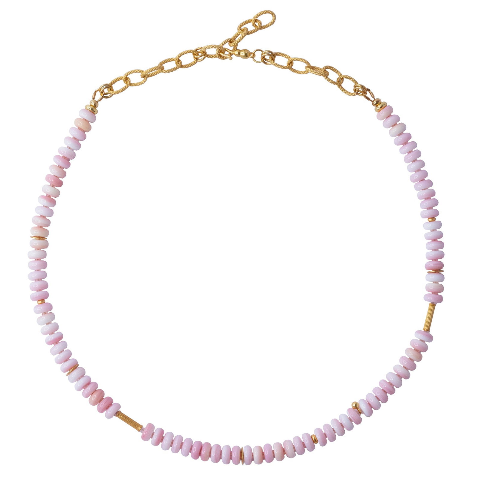 Queen Conch Rondelle Necklace: Title:Queen Conch Rondelle NecklaceDescription:As you drape this necklace around your neck, feel the infusion of inspiration and creativity it brings. Let it spark joy within you, its artistry