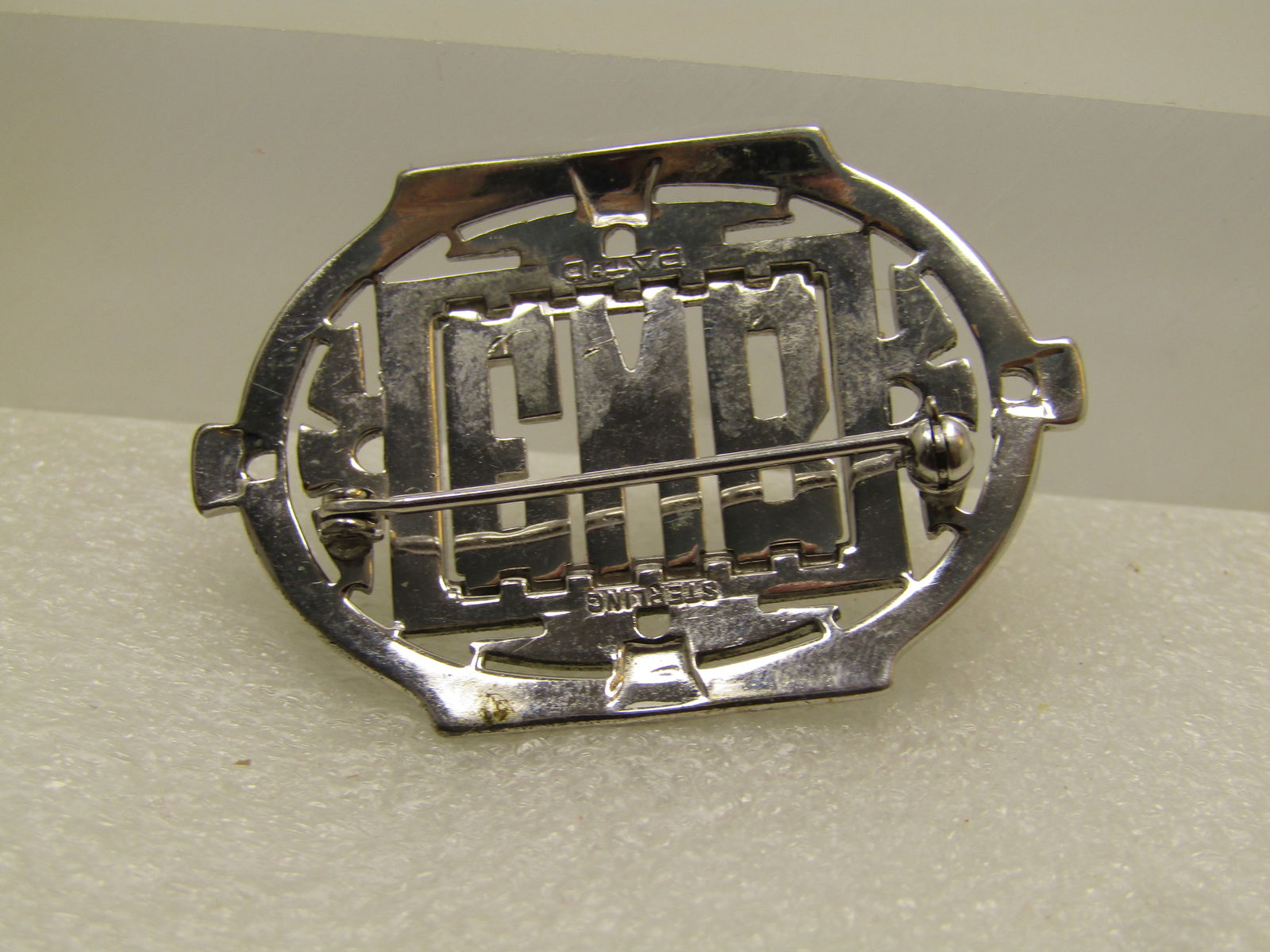 Vintage Sterling EWB Initial Marcasite Brooch, 1930's-1940's - 4