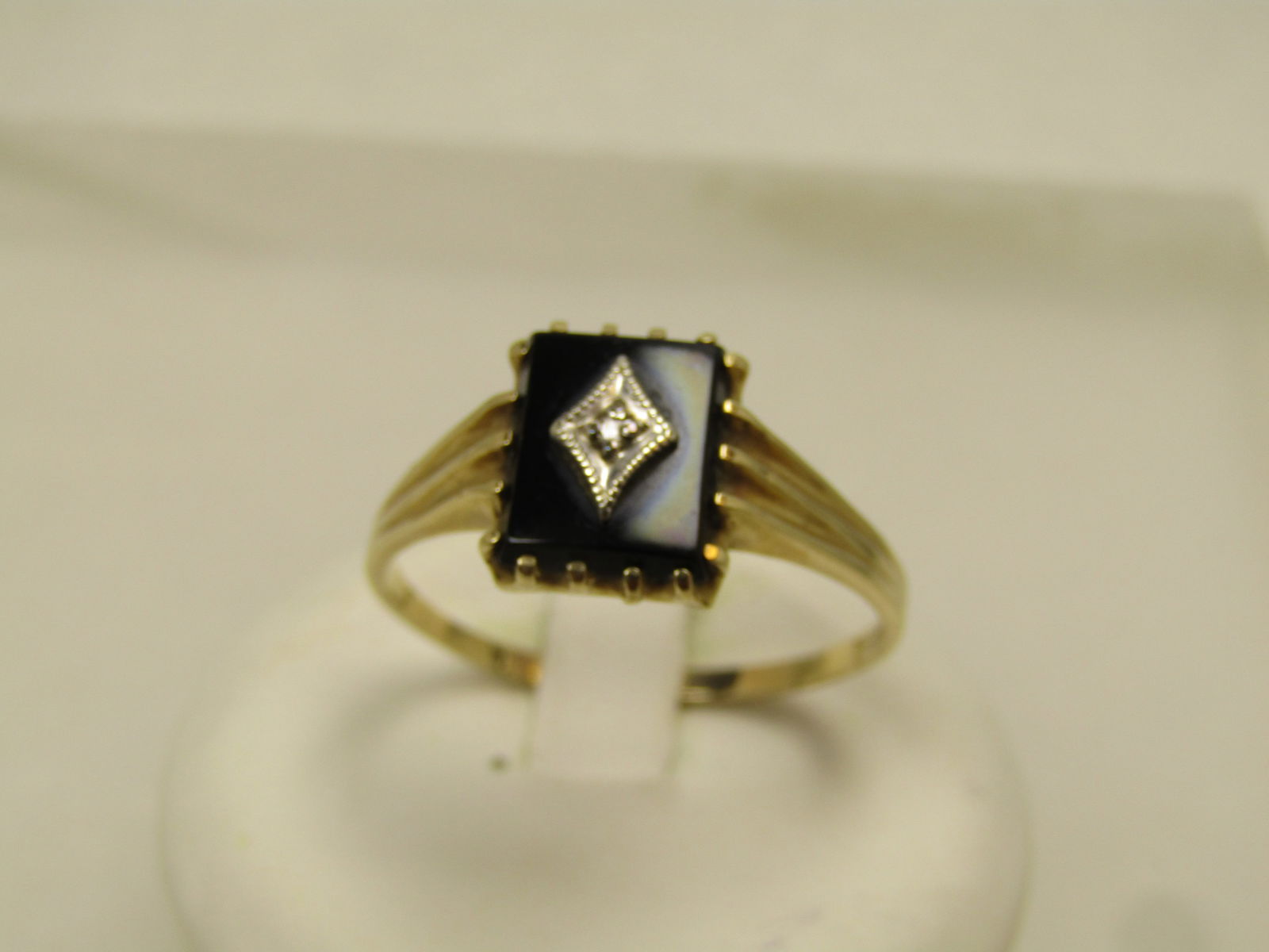 Vintage 10kt Onyx & Diamond Ring, Sz. 12, 1960-1970's, Signed - 2