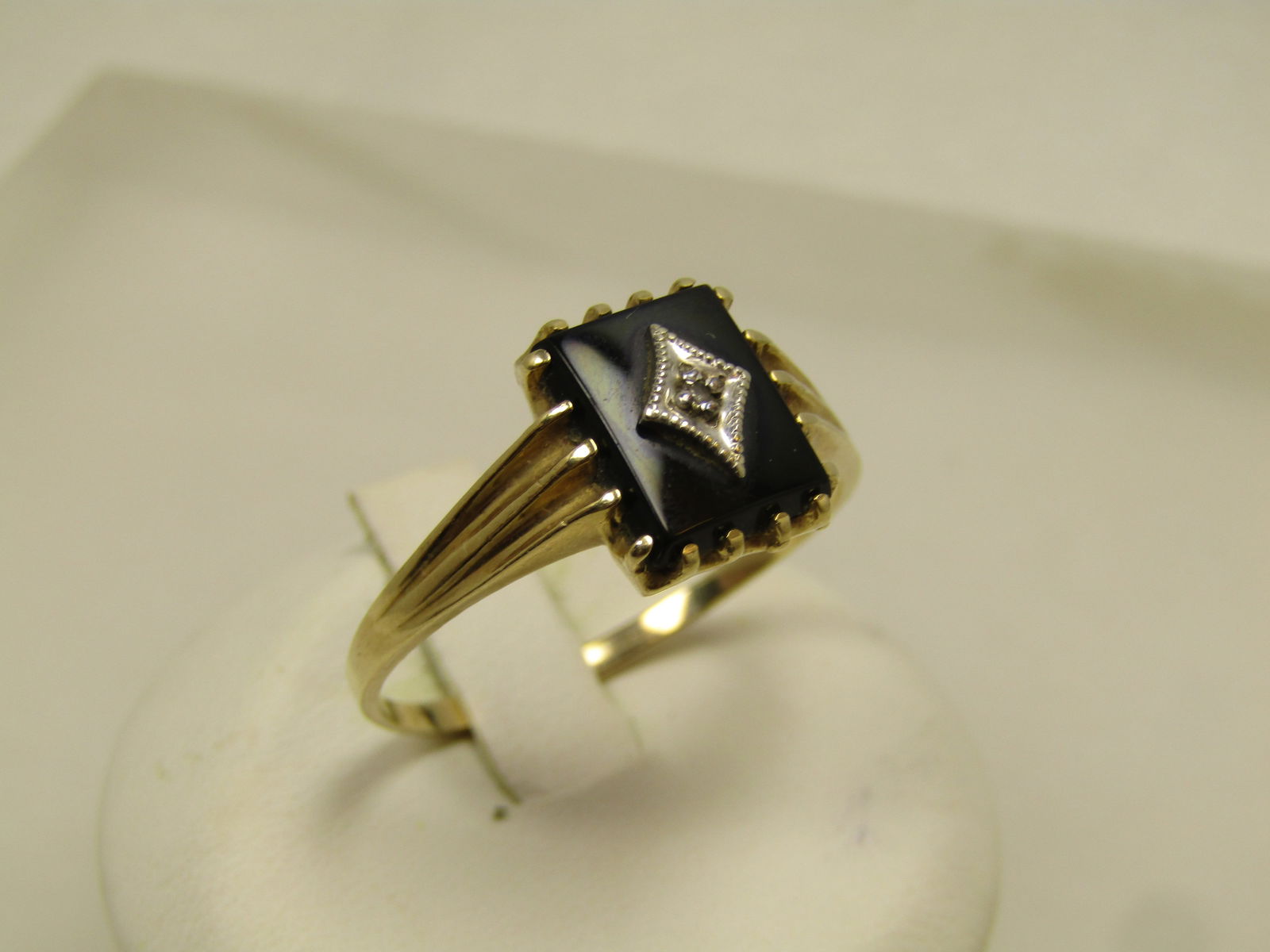 Vintage 10kt Onyx & Diamond Ring, Sz. 12, 1960-1970's, Signed - 3