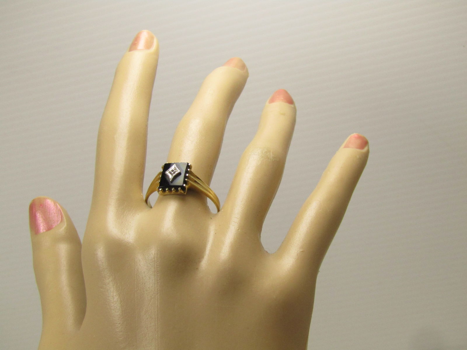 Vintage 10kt Onyx & Diamond Ring, Sz. 12, 1960-1970's, Signed - 7