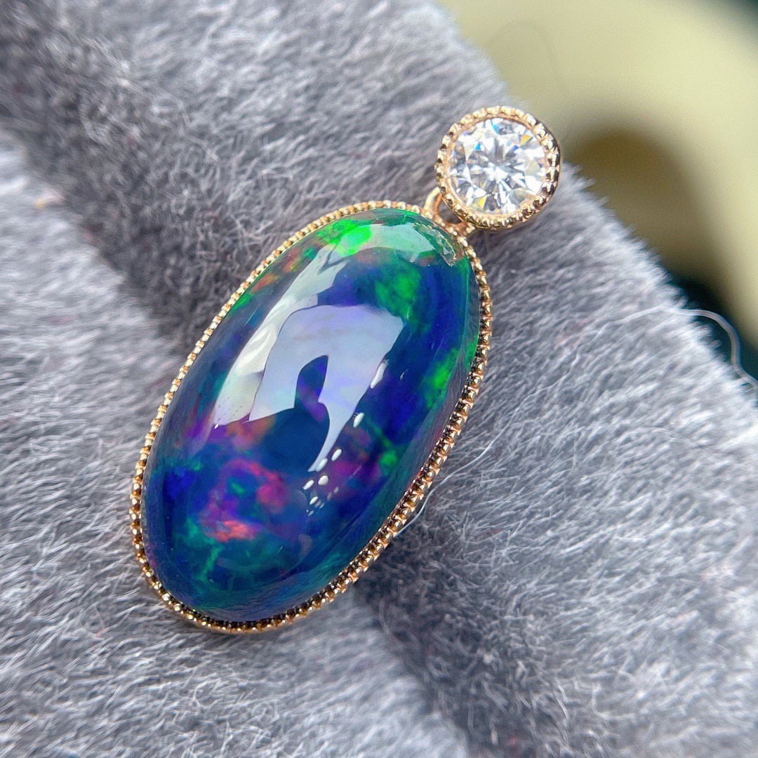 14K GOLD 6.37 CT NATURAL OPAL & DIAMOND PENDANT - 5