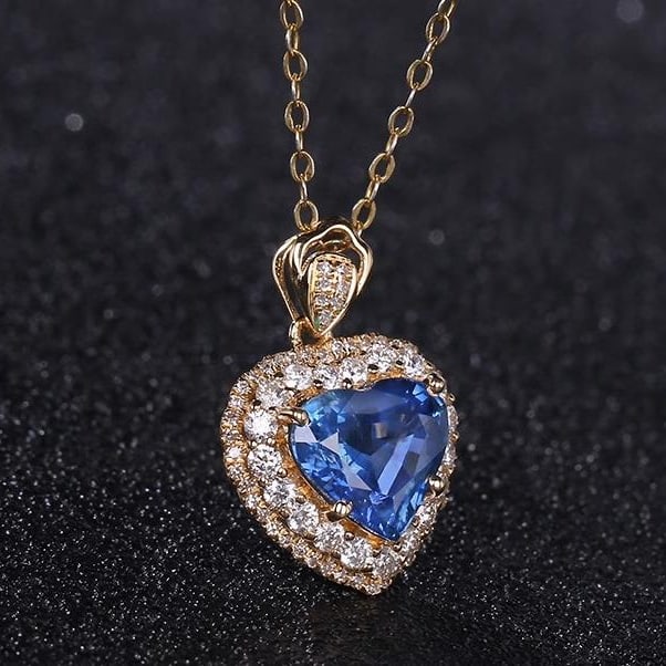 14K GOLD 2.27 CT NATURAL SAPPHIRE & DIAMOND PENDANT - 2