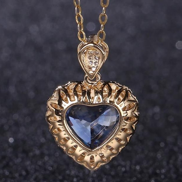 14K GOLD 2.27 CT NATURAL SAPPHIRE & DIAMOND PENDANT - 4