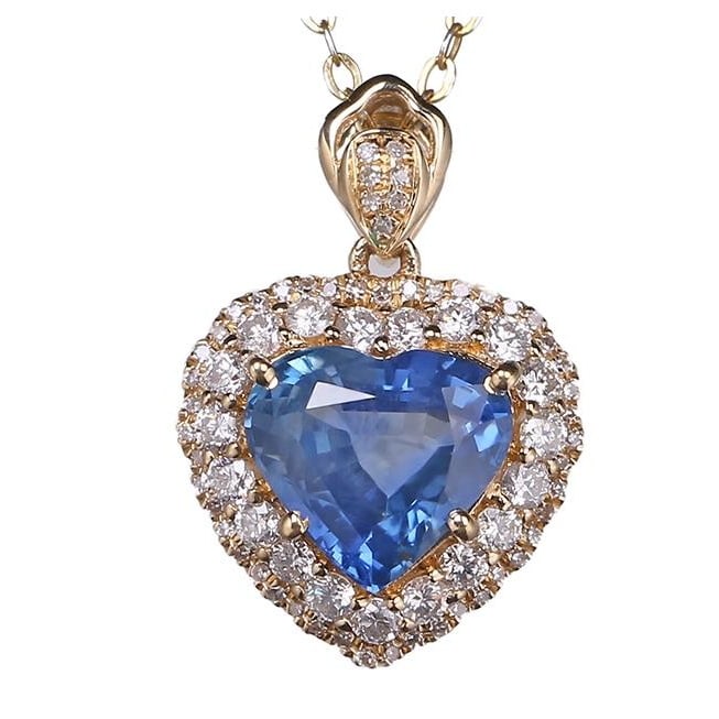 14K GOLD 2.27 CT NATURAL SAPPHIRE & DIAMOND PENDANT - 5