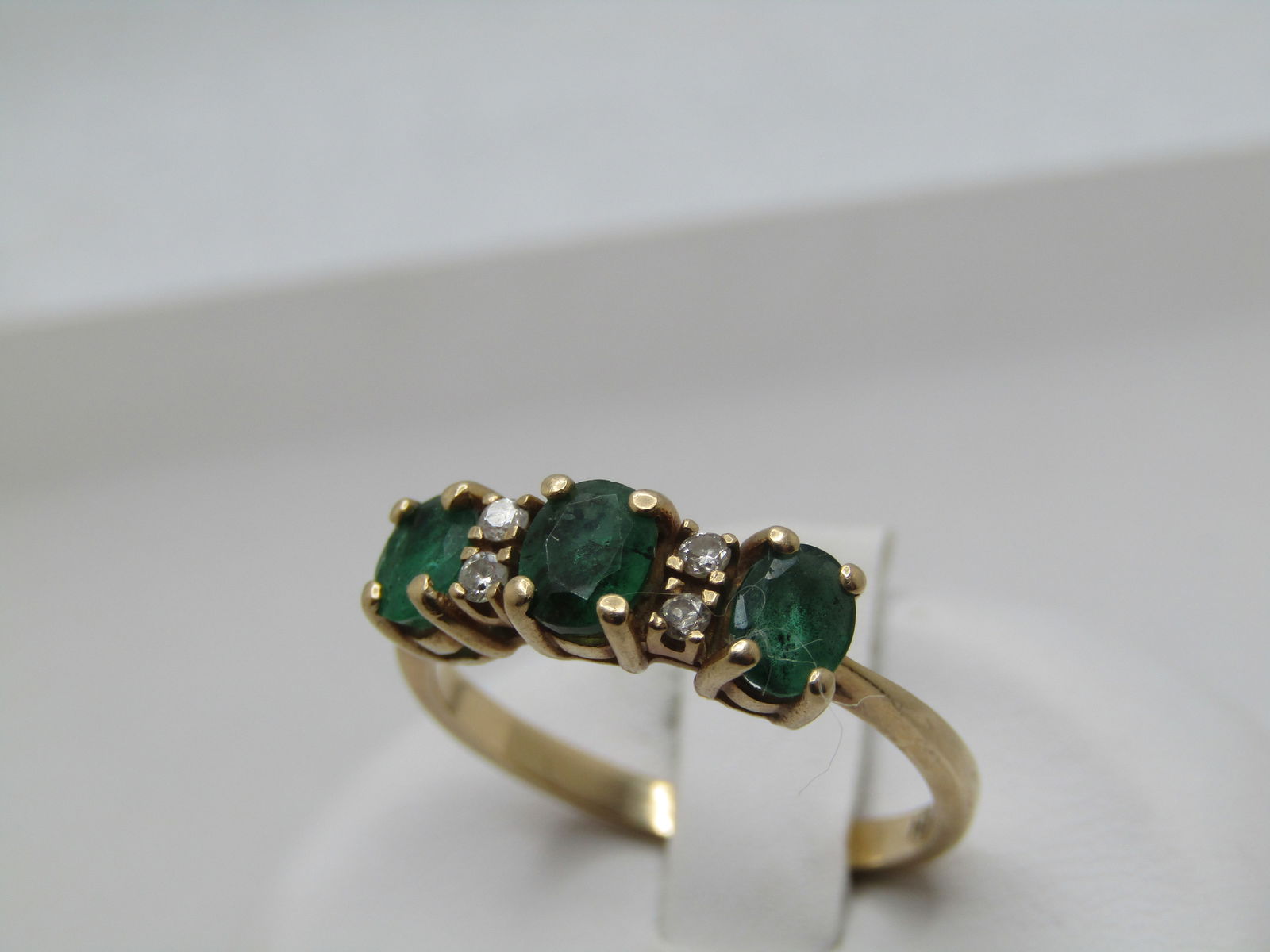 Vintage 14kt Emerald & Diamond Ring, Sz. 6.5, Signed BH, 1960's-1970's - 2