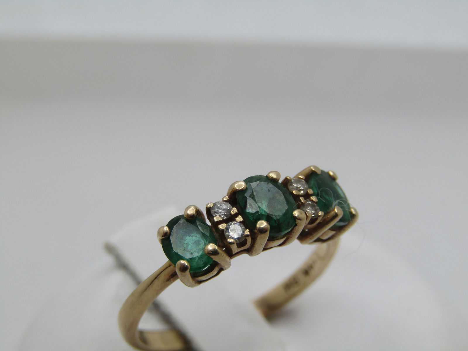 Vintage 14kt Emerald & Diamond Ring, Sz. 6.5, Signed BH, 1960's-1970's - 4