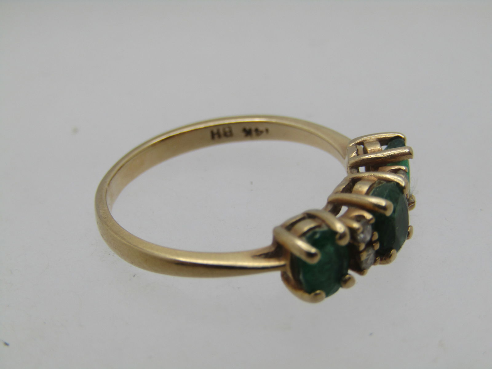 Vintage 14kt Emerald & Diamond Ring, Sz. 6.5, Signed BH, 1960's-1970's - 6
