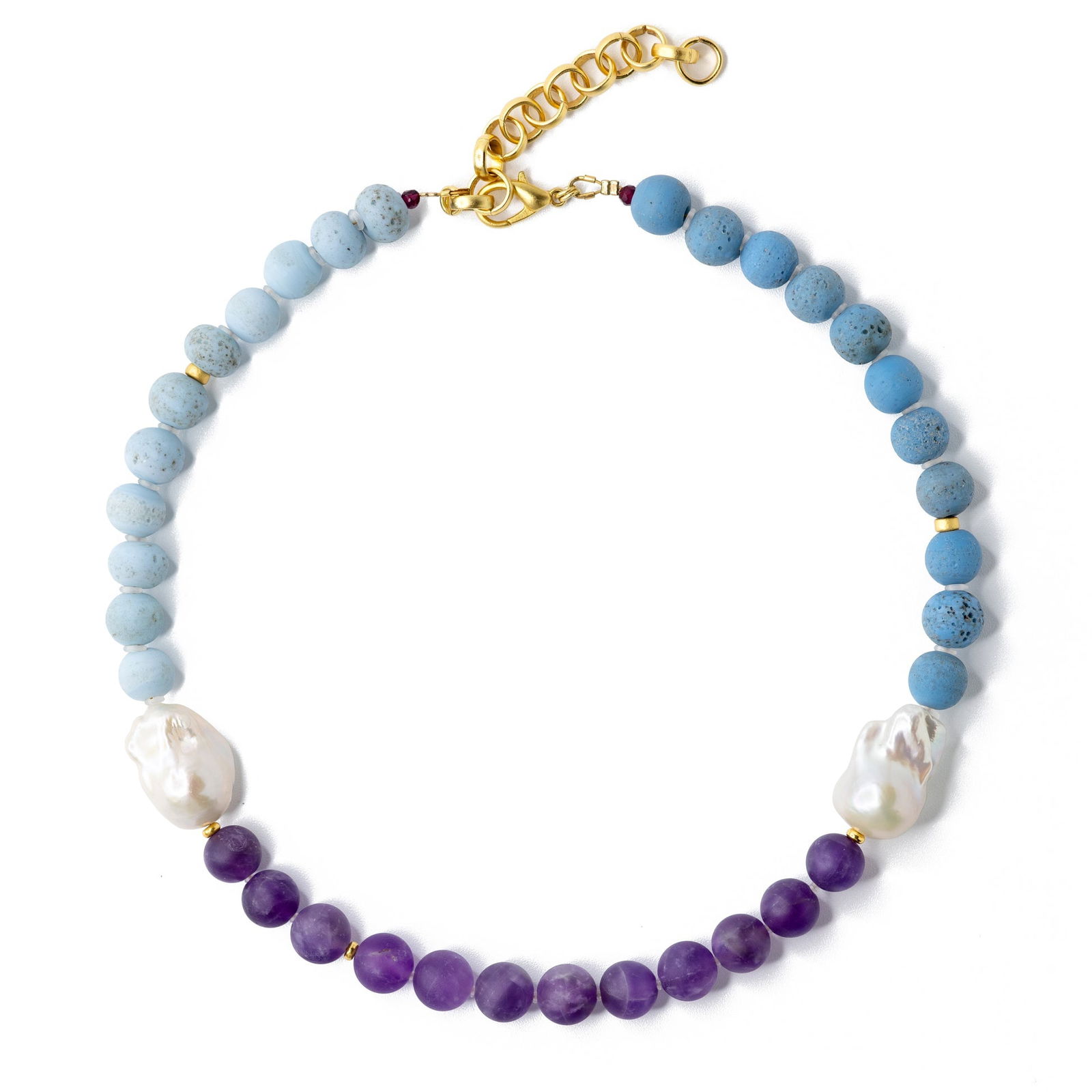 Pearl Amethyst Seaside Necklace: Title:Pearl Amethyst Seaside Necklace Description:This necklace is a creation of dreams. It carries the essence of boldness and originality. Wearing it, you’ll feel like a story waiting to be told,