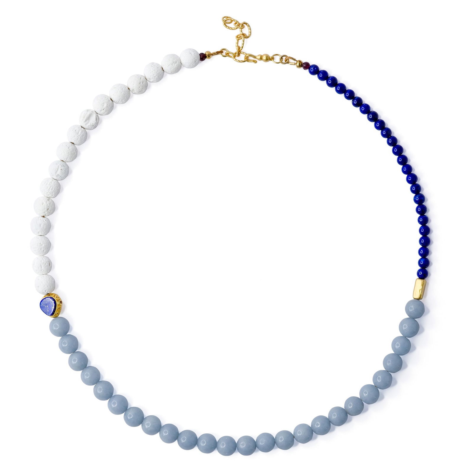 Angelite Luxe Necklace: Title:Angelite Luxe Necklace Description:Experience the confidence that comes from this mixed blue tonal necklace, designed to make you feel powerful, poised, and undeniably unique. Inspired by Vincen