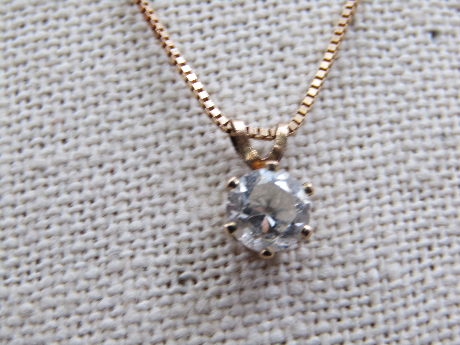 Vintage 10kt CZ Solitaire Necklace, 24", Box Chain - 5