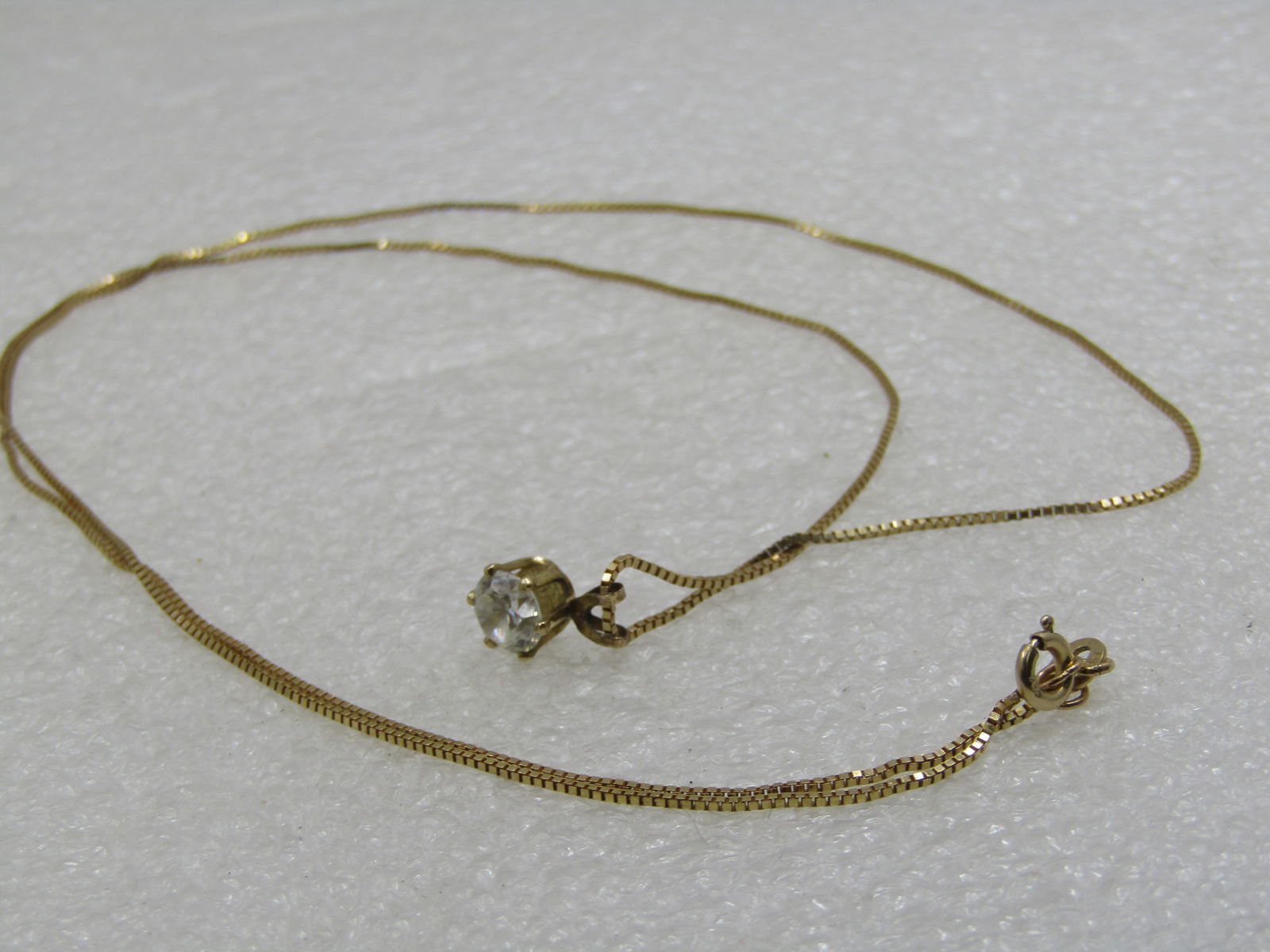 Vintage 10kt CZ Solitaire Necklace, 24", Box Chain - 7