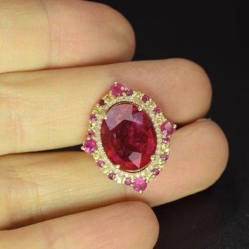 14K GOLD 5.75 CTW NATURAL TOURMALINE & DIAMOND RING - 4