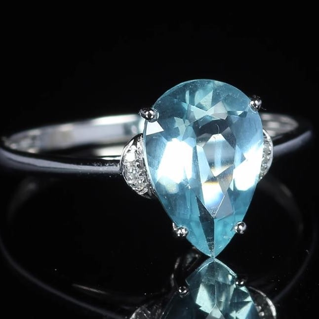 14K GOLD 2 CT NATURAL AQUAMARINE & DIAMOND RING - 2