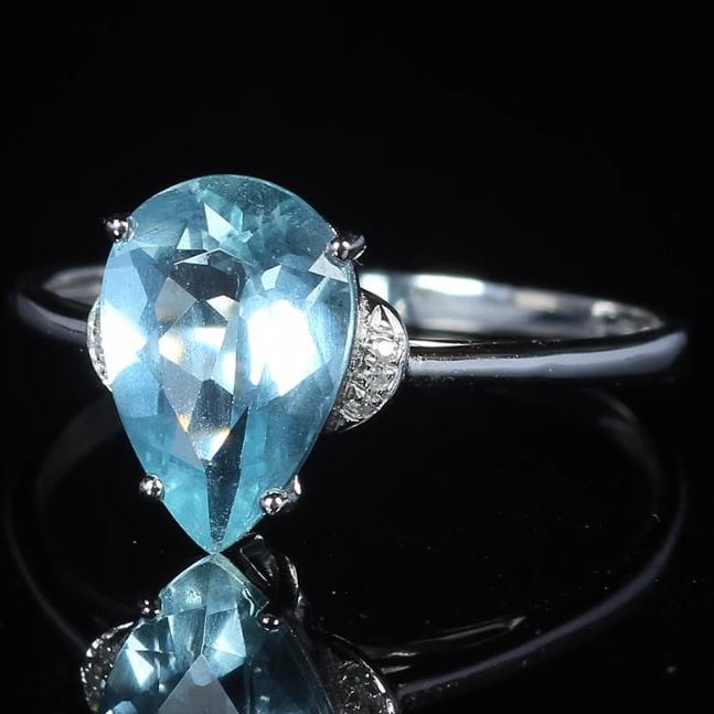 14K GOLD 2 CT NATURAL AQUAMARINE & DIAMOND RING - 3