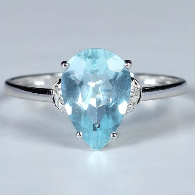 14K GOLD 2 CT NATURAL AQUAMARINE & DIAMOND RING - 5