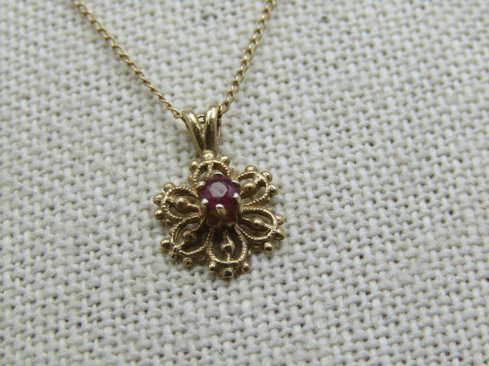 Vintage 14kt Ruby Blossom Necklace, 18", Signed - 2